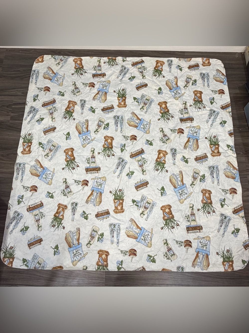 Vintage Large Plastic Vinyl Cooking Themed Tablecloth 50 x 50.15 cookbook Herb